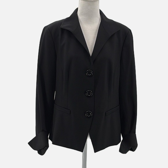 Lafayette 148 Stretch Wool 3 Button Notched Hem Cuffed Sleeve Blazer - Size 12 - Picture 1 of 6